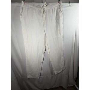 Linen Drawstring Pants White XL High Rise Beach Coastal Lightweight Summer